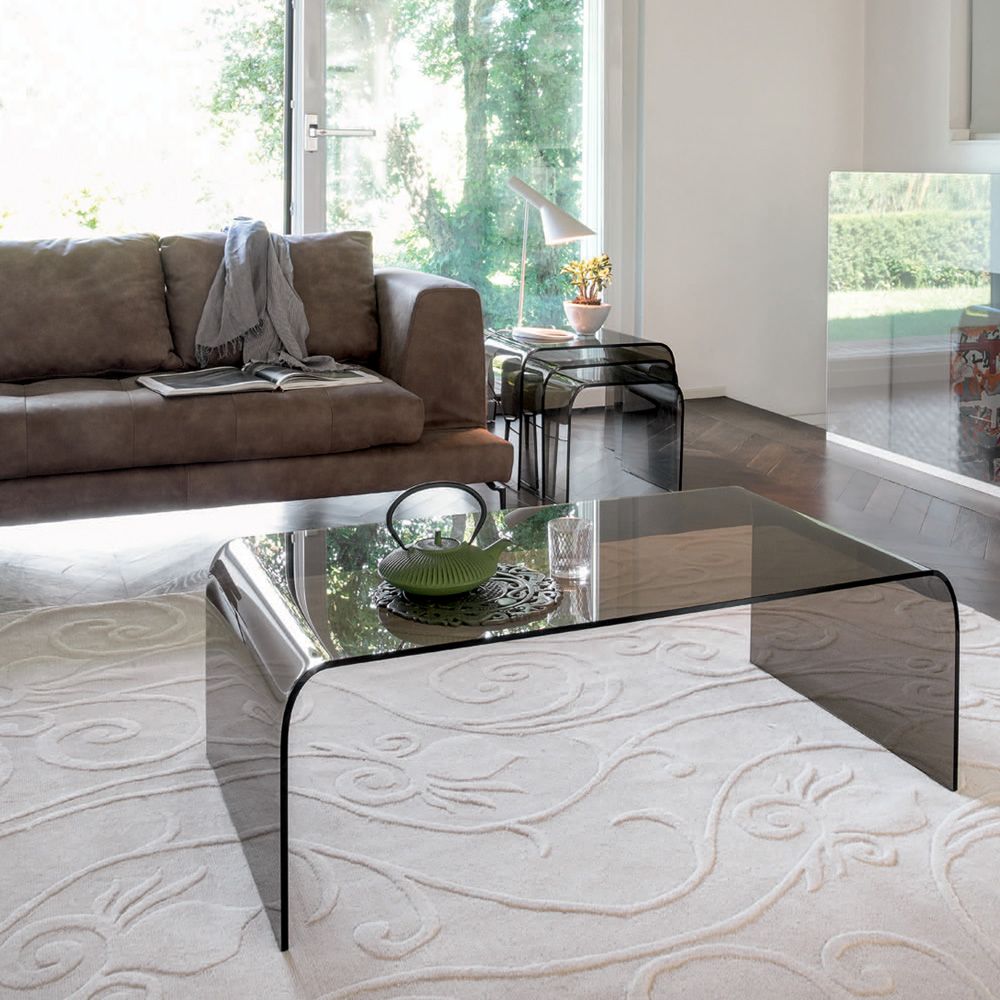 Tavolino ZUNARIL In Vetro Temperato E Rovere: Design Moderno 110x60x40 Cm